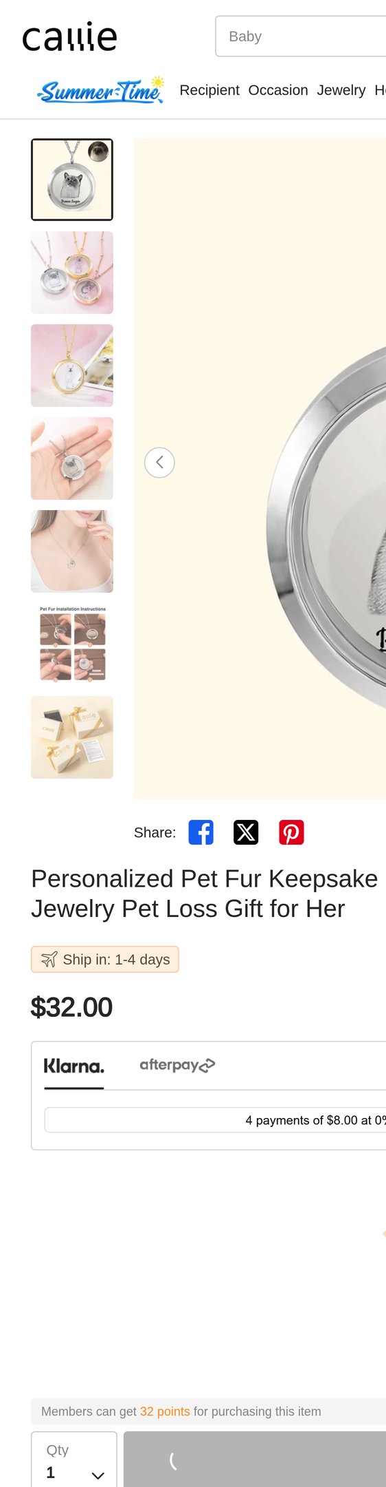 Personalized Pet Fur Keepsake Necklace with Portrait Memorial Jewelry Pet Loss Gift for Her - CALLIE