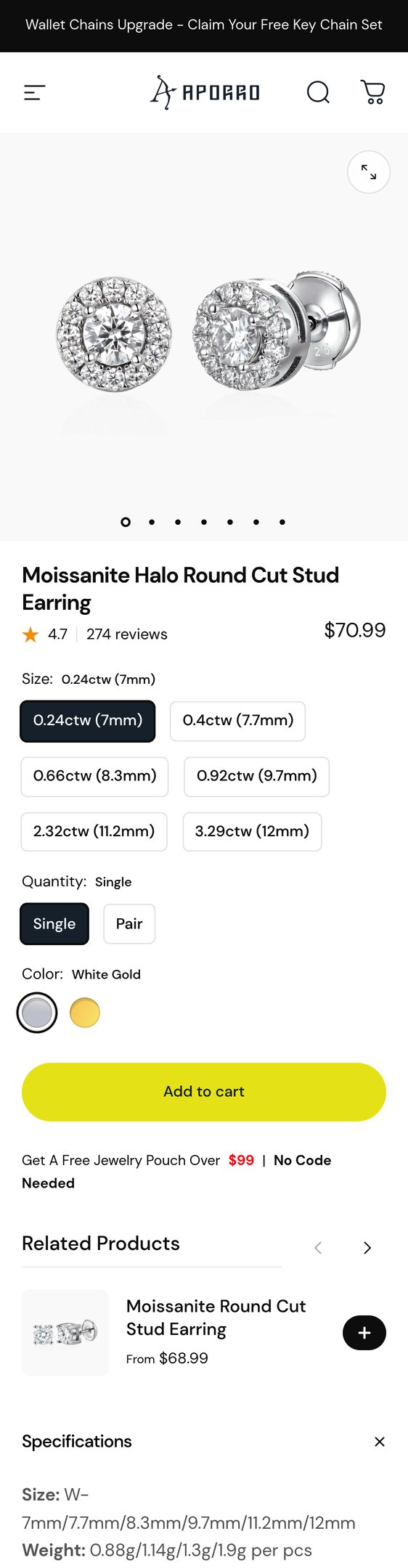 Moissanite Halo Round Cut Stud Earring