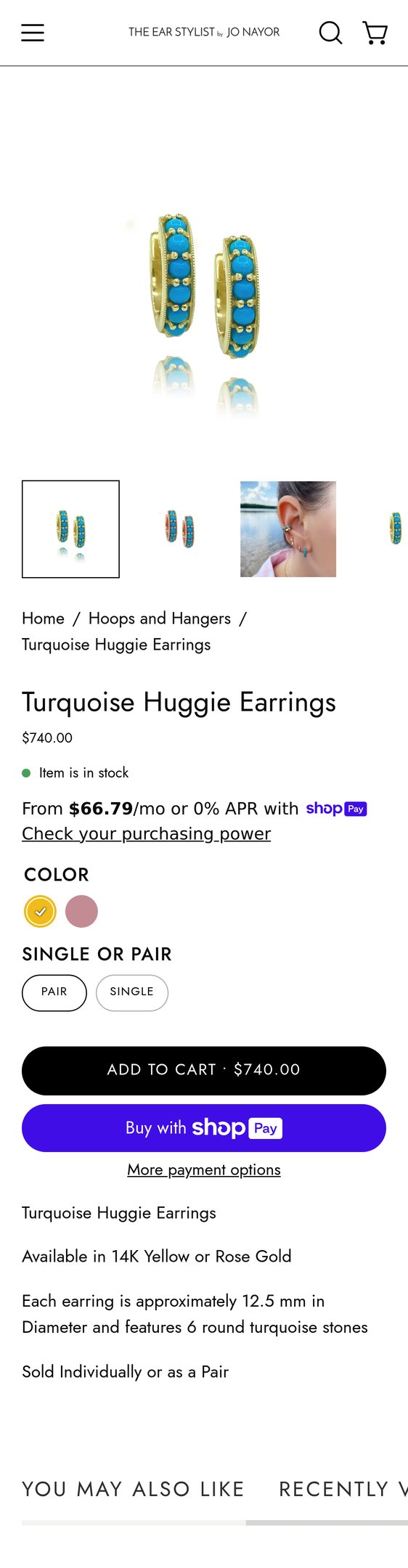 Turquoise Huggie Earrings - Designer Earrings