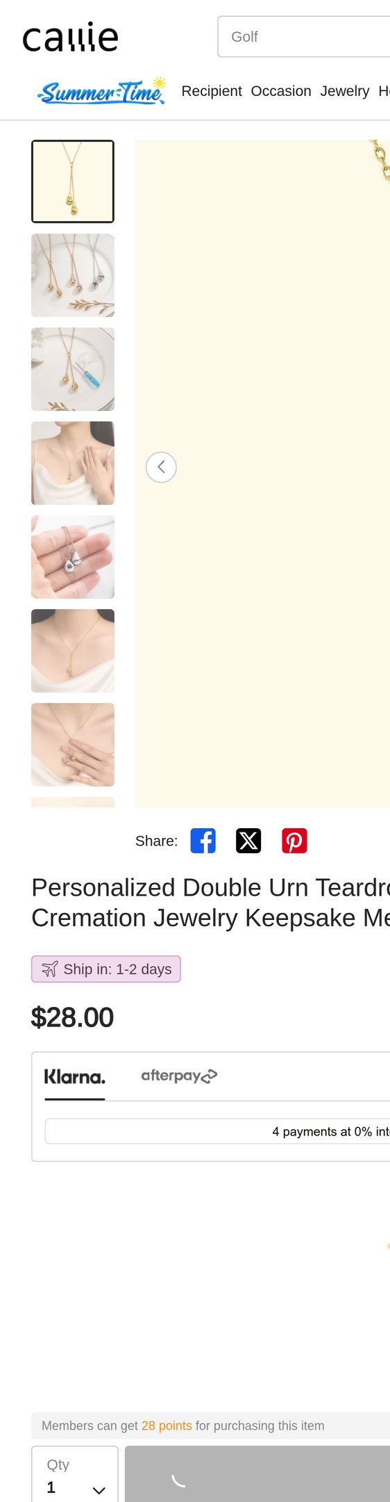 Personalized Double Urn Teardrop Pendant Necklace for Ashes Cremation Jewelry Keepsake Memorial Gift for Women - CALLIE