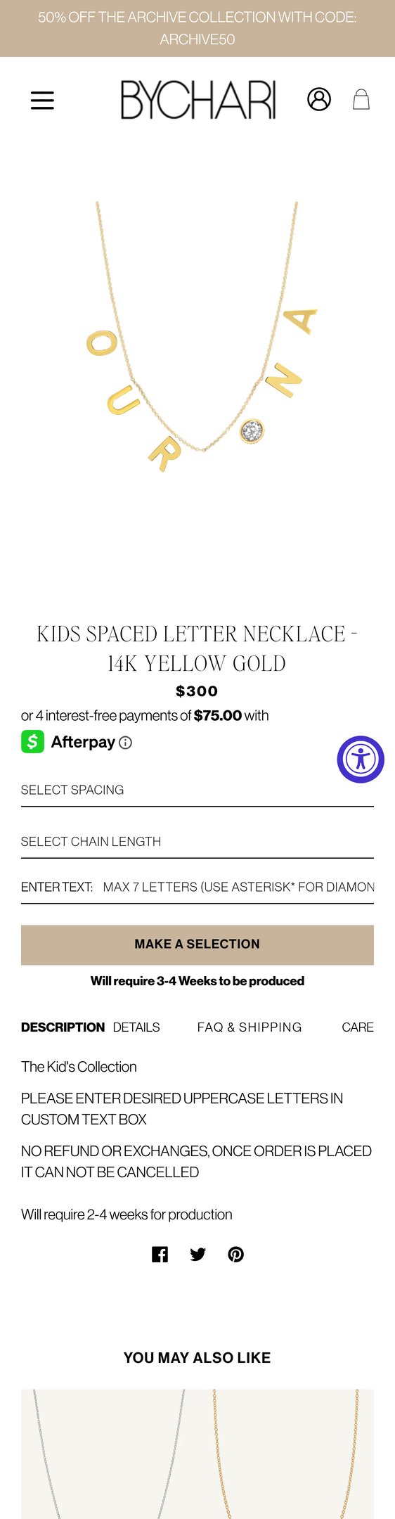 KIDS Spaced Letter Necklace - 14k Yellow Gold