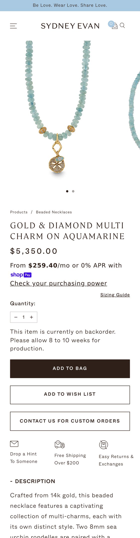 Gold & Diamond Multi Charm on Aquamarine