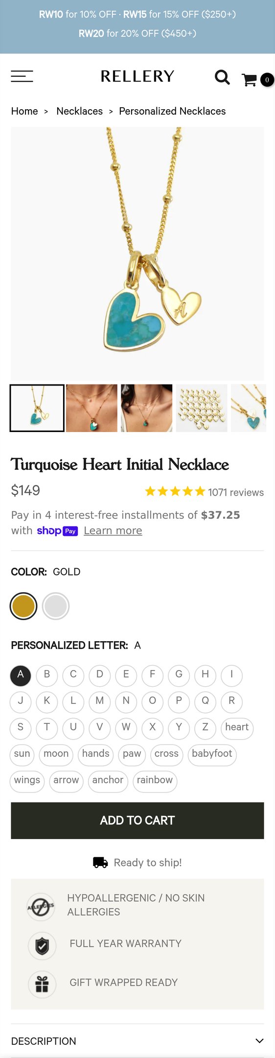 Turquoise Heart Initial Necklace
