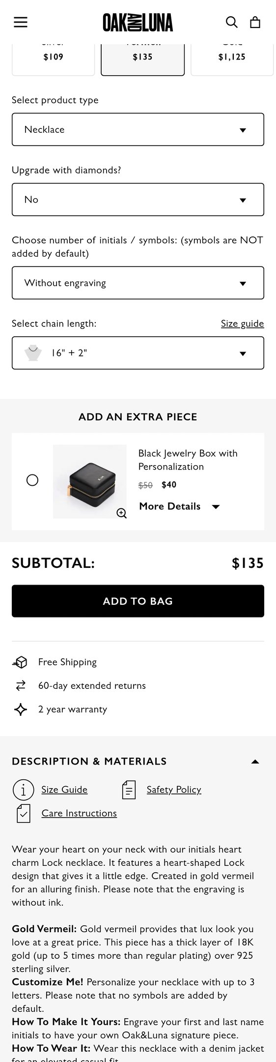 Heart Charm Lock Necklace - Gold Vermeil