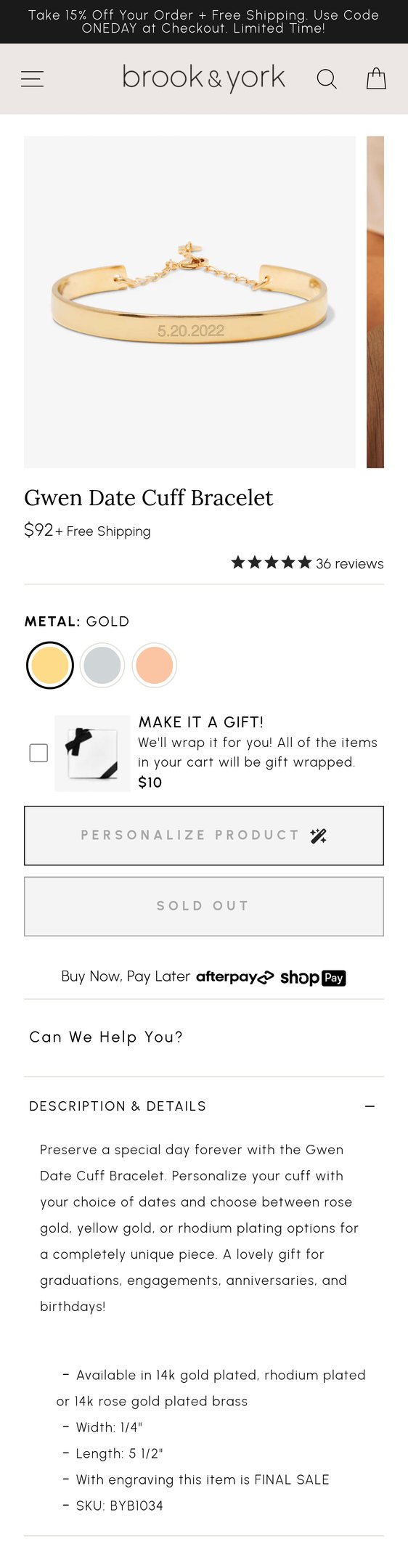 Gwen Date Cuff Bracelet