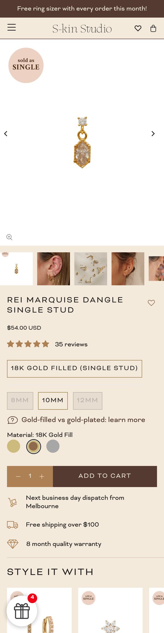 Rei Marquise Dangle Single Stud