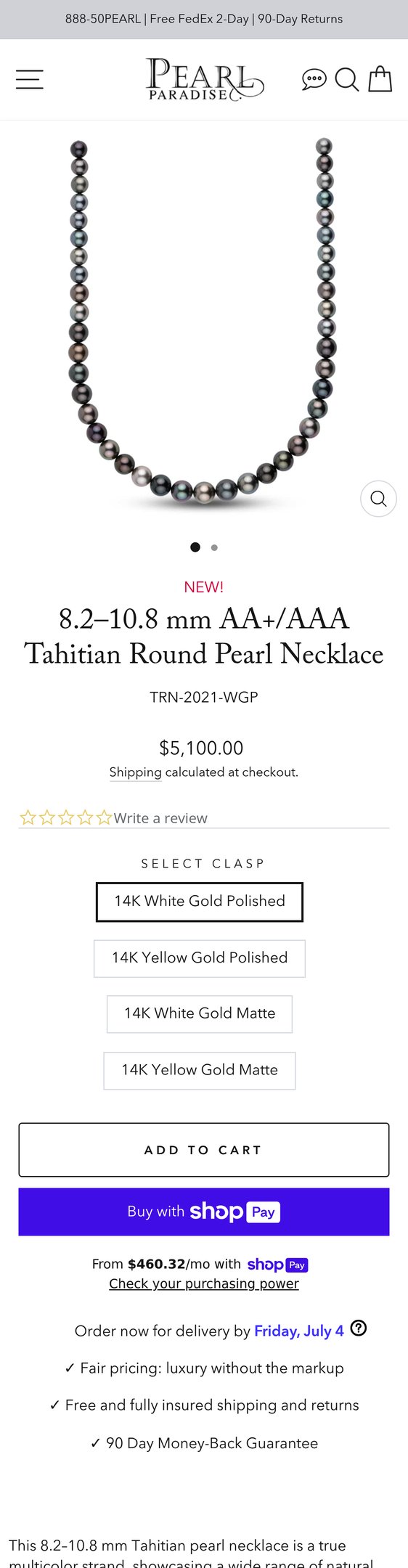 8.2–10.8 mm AA+/AAA Tahitian Round Pearl Necklace