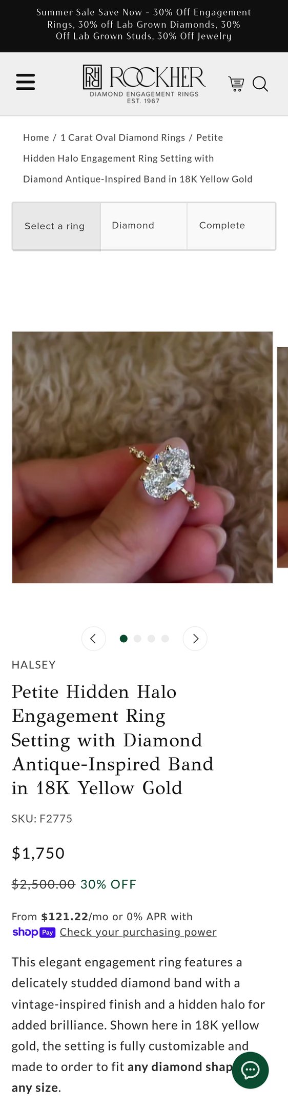 Petite Hidden Halo Engagement Ring Setting with Diamond Antique-Inspir