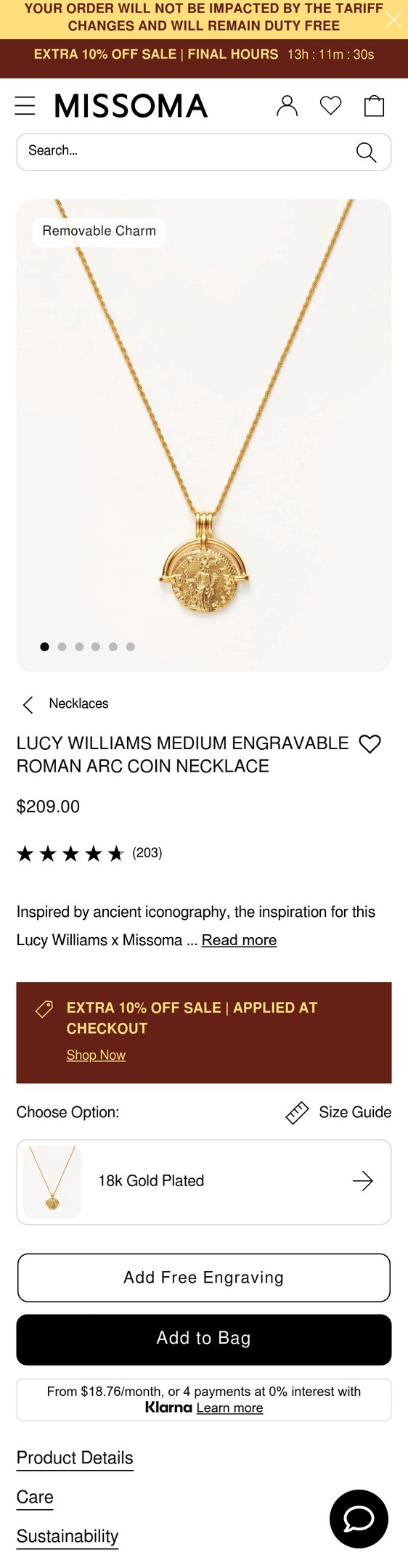 Lucy Williams Medium Engravable Roman Arc Coin Necklace | 18k Gold Plated | 18k Gold Plated