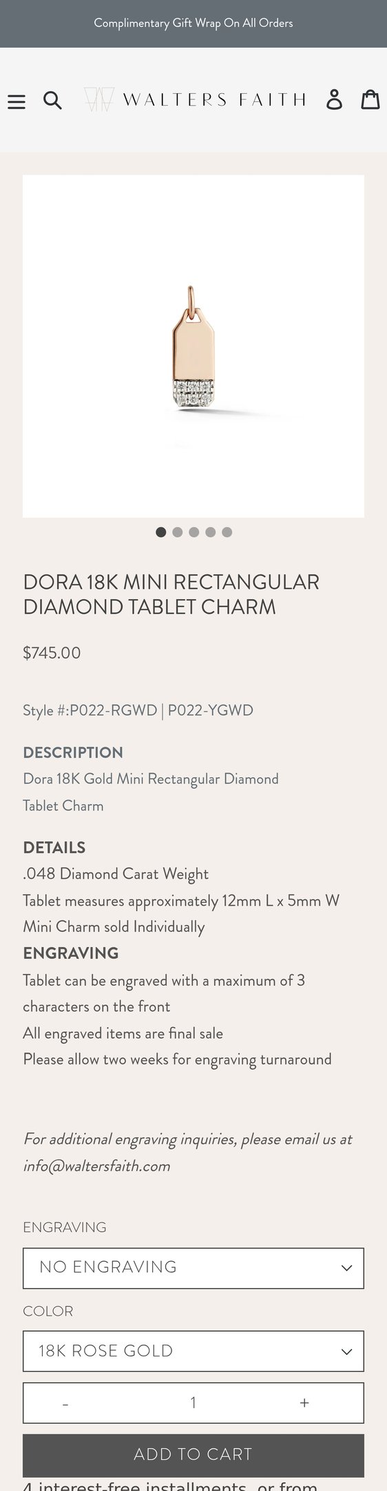 DORA 18K MINI RECTANGULAR DIAMOND TABLET CHARM