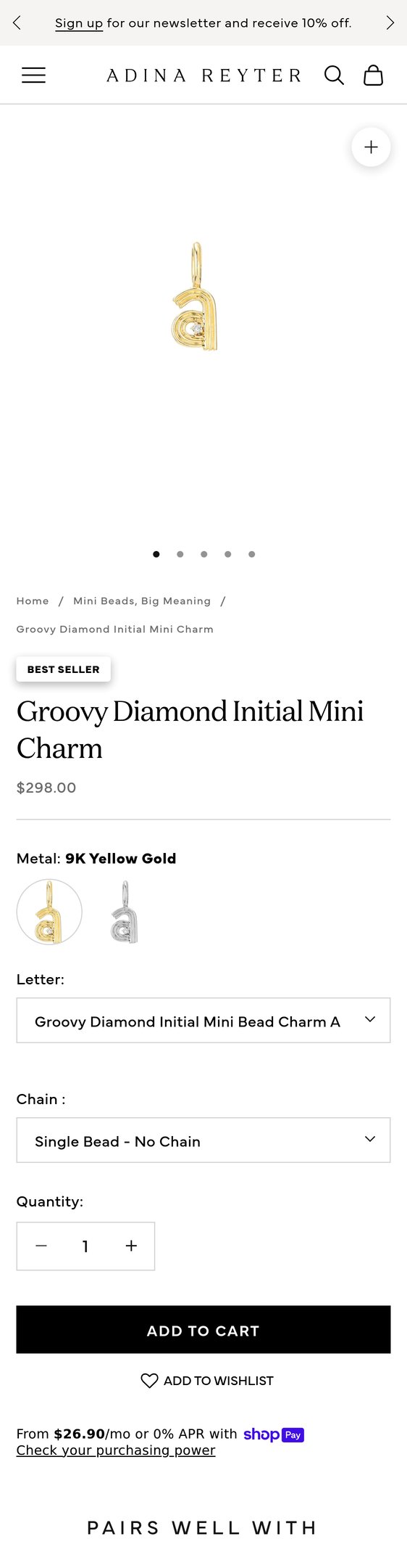 Groovy Diamond Initial Mini Charm