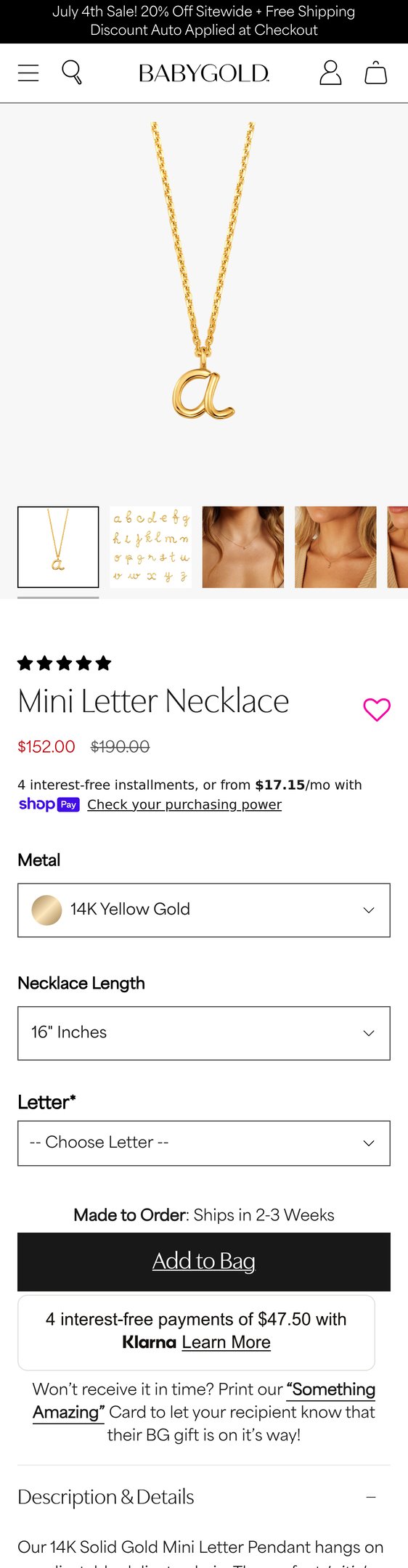 Gold B Necklace | Shop 14K Gold Mini Letters Necklace