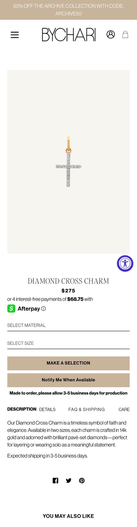 Diamond Cross Charm