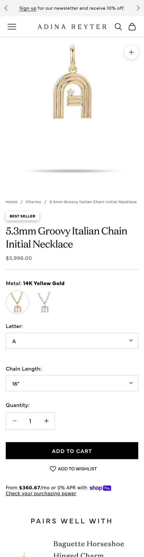 5.3mm Groovy Italian Chain Initial Necklace