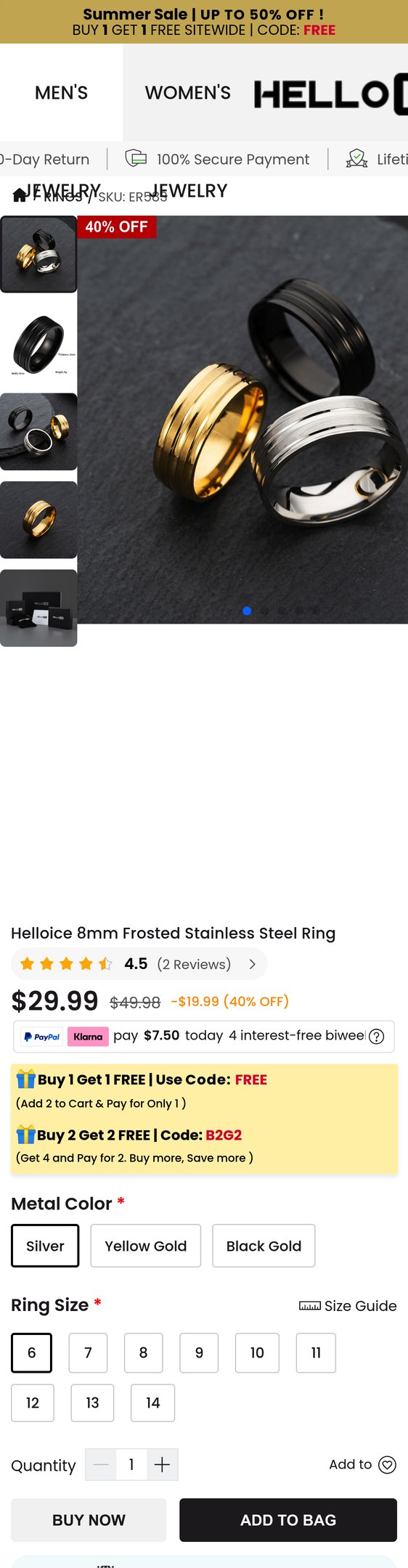 8mm Frosted Stainless Steel Ring