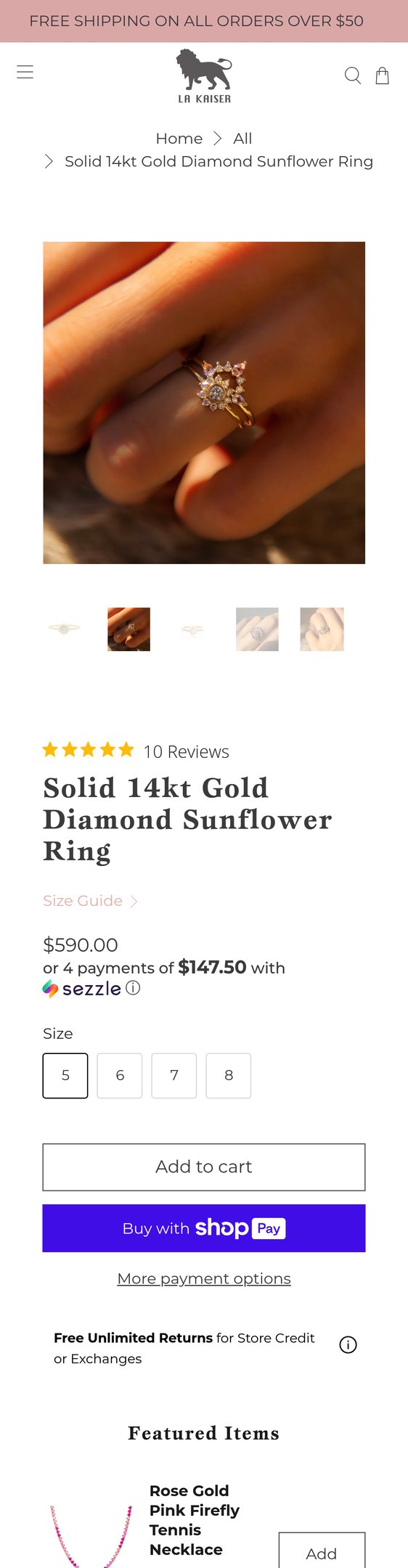 Solid 14kt Gold Diamond Sunflower Ring