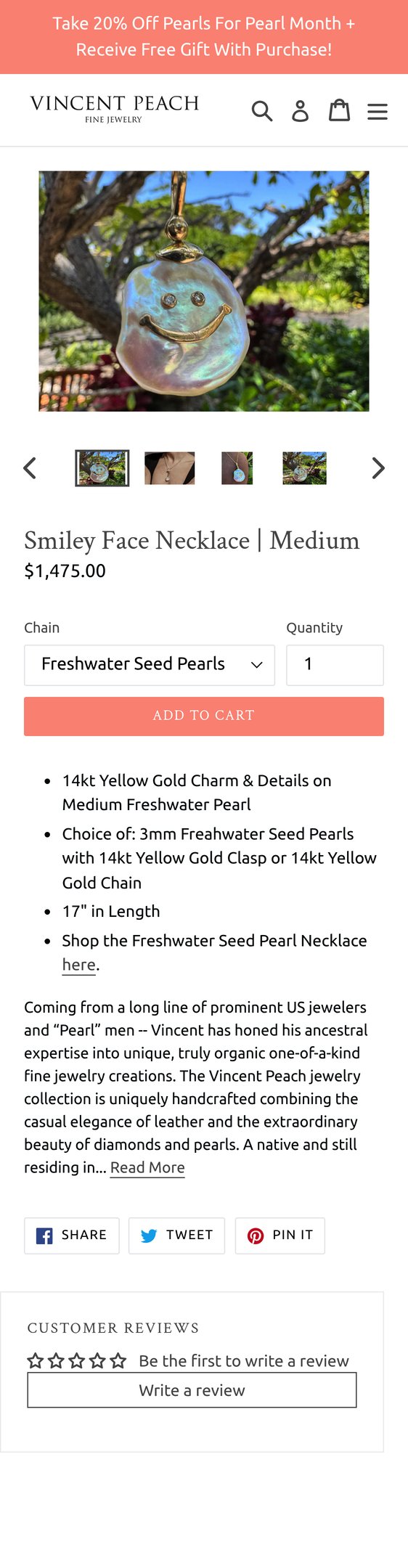 Smiley Face Necklace | Medium | Vincent Peach Fine Jewelry