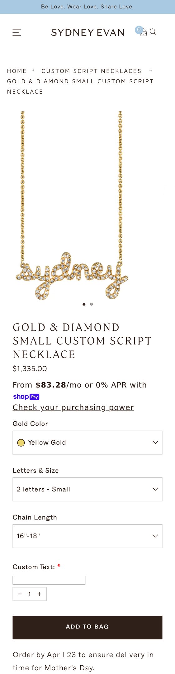 Gold & Diamond Small Custom Script Necklace