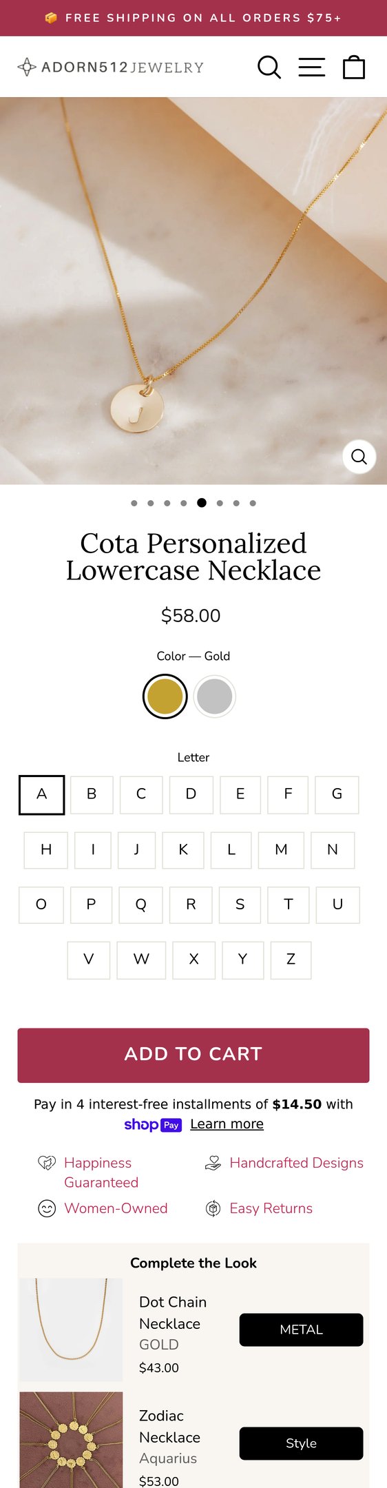 Cota Personalized Lowercase Necklace