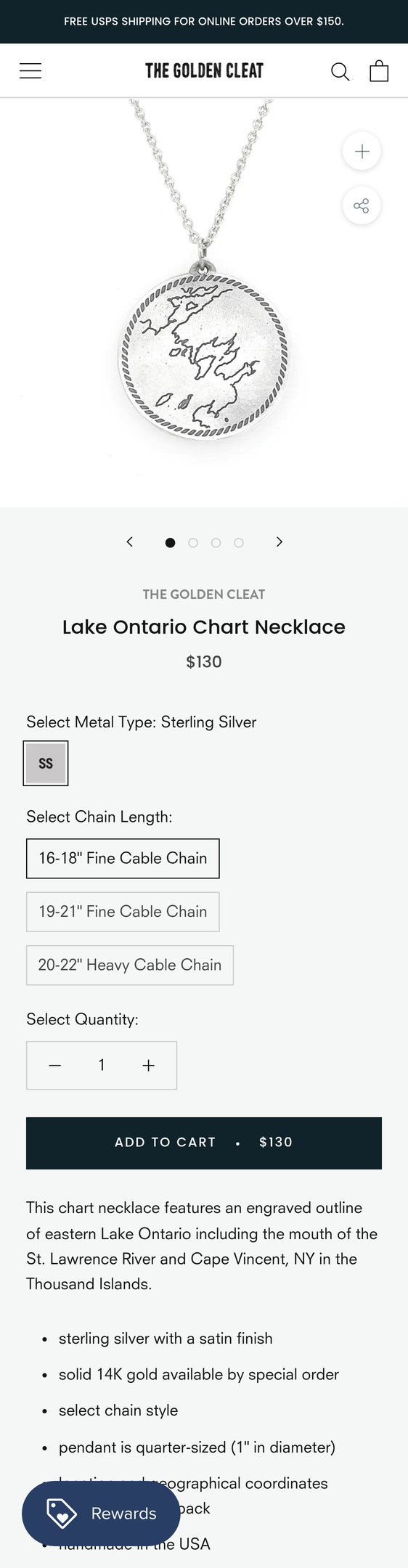 Lake Ontario Chart Necklace