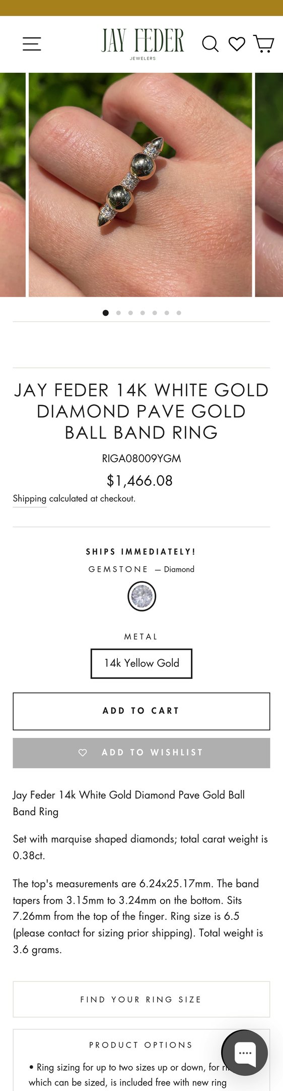 Jay Feder 14k White Gold Diamond Pave Gold Ball Band Ring