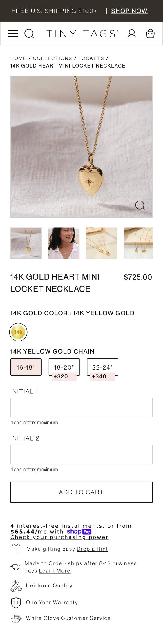 14k Gold Heart Mini Locket Necklace