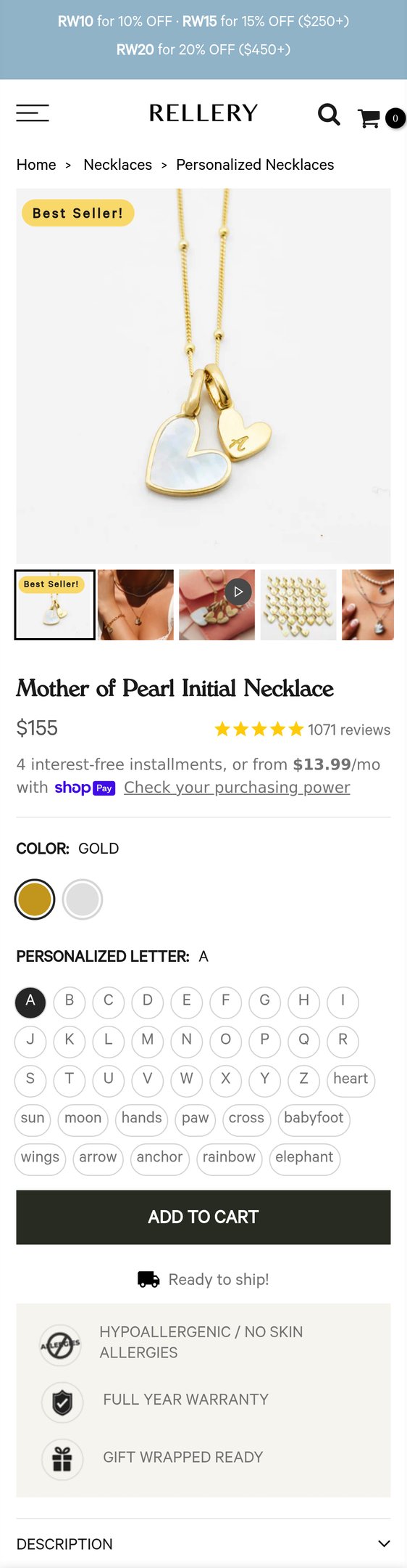 Mother of Pearl Initial Necklace
