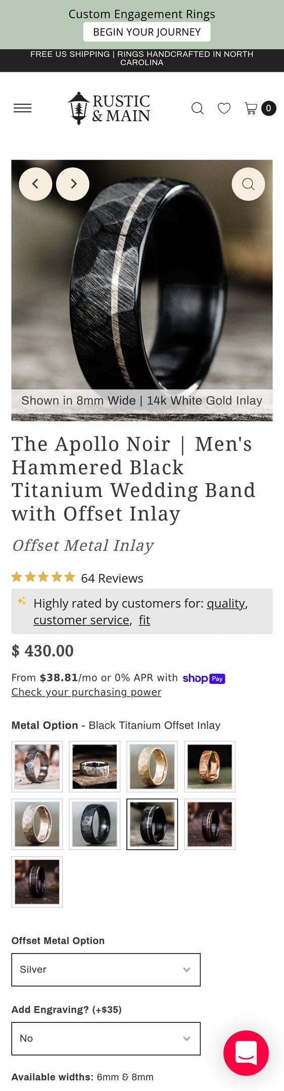 The Apollo Noir | Men's Hammered Black Titanium Wedding Band with Offs