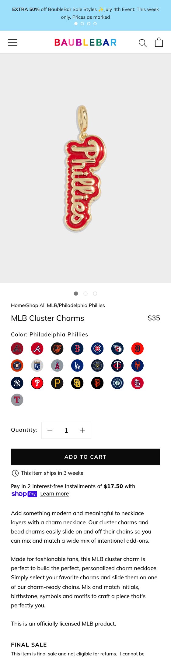 MLB Cluster Charms - Philadelphia Phillies