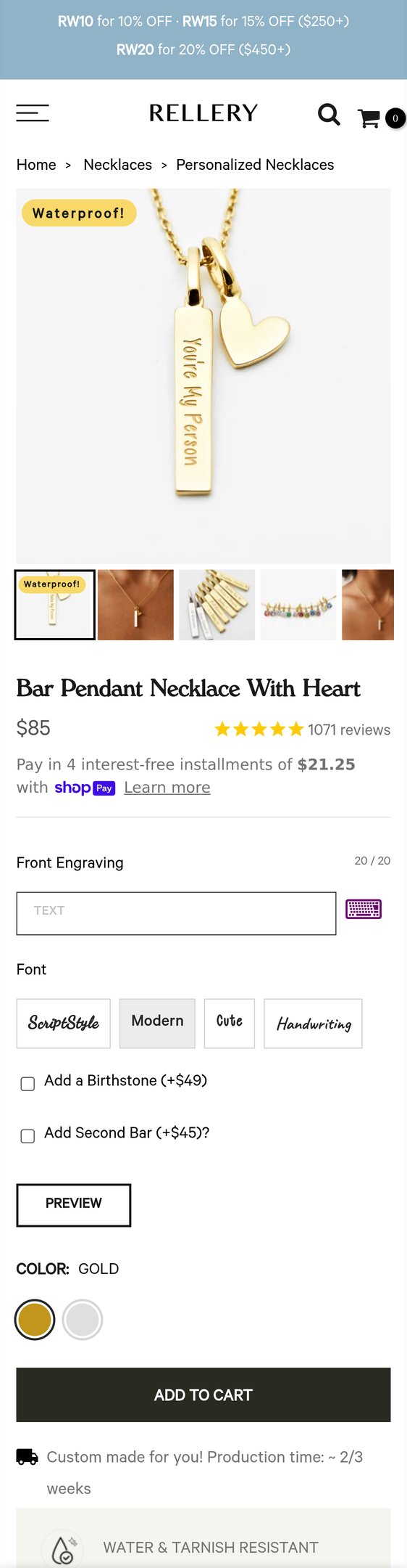 Bar Pendant Necklace With Heart