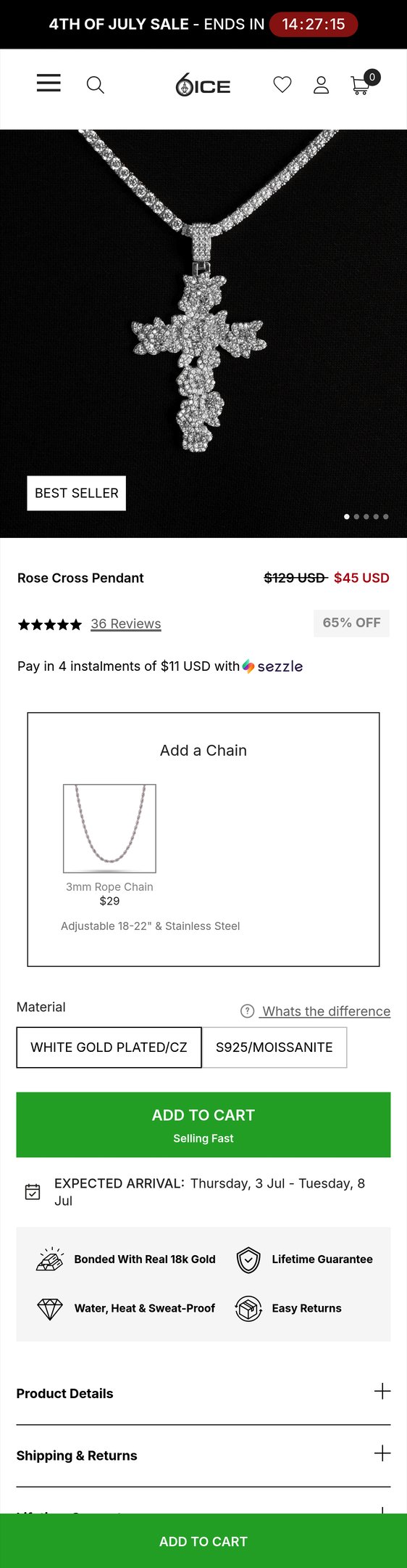 Rose Cross Pendant
