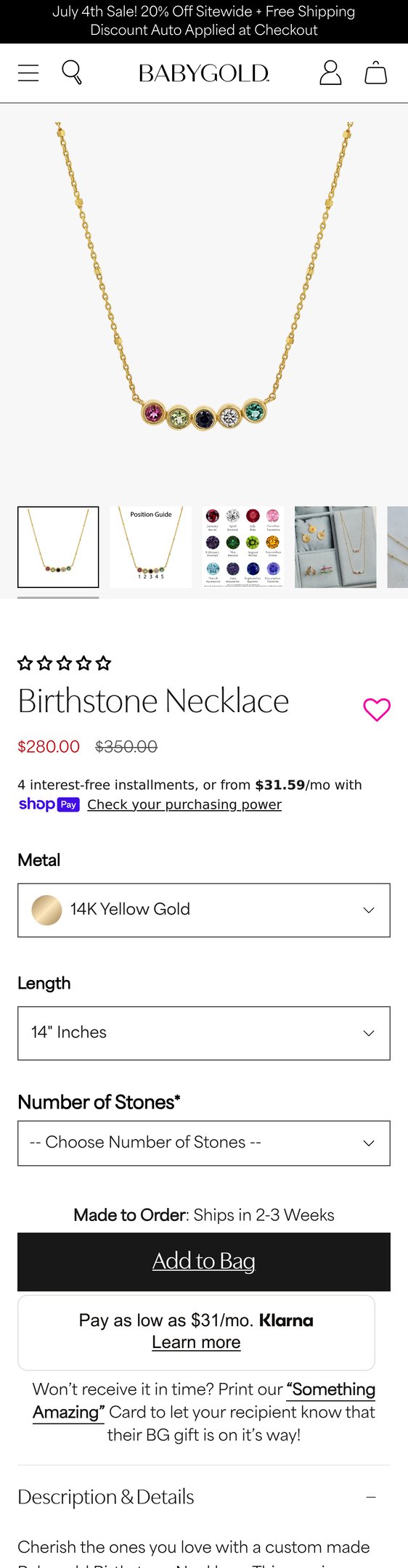 14K Gold Birthstone Necklace