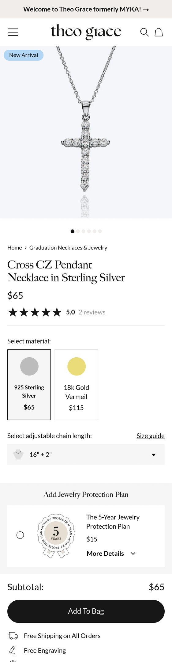 Cross CZ Pendant Necklace in Sterling Silver