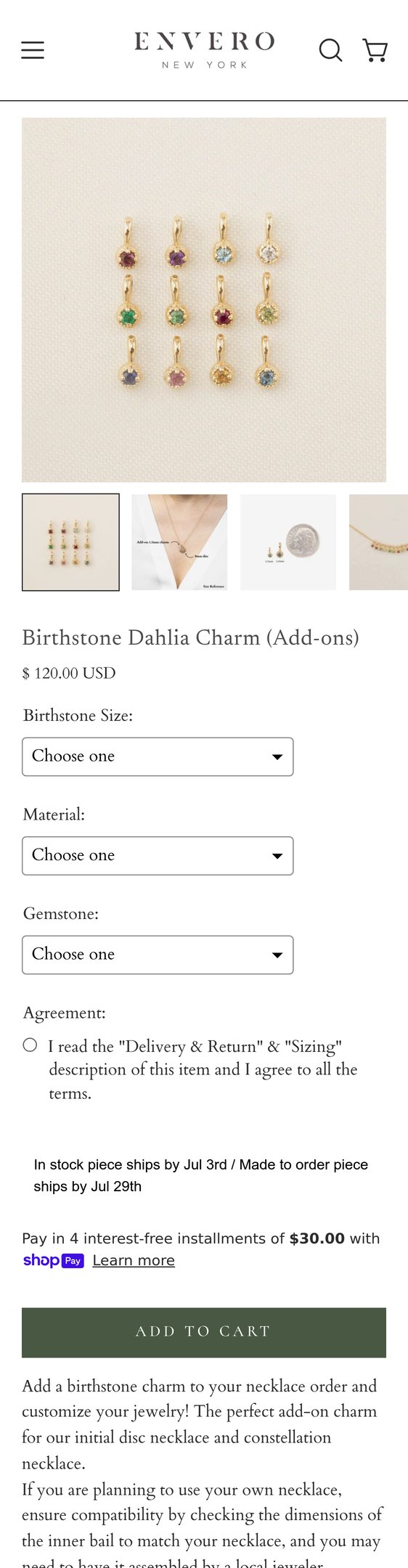 Birthstone Dahlia Charm (Add-ons)