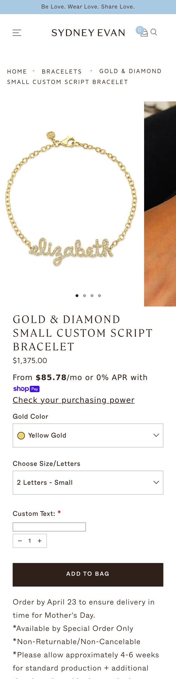 Gold & Diamond Small Custom Script Bracelet