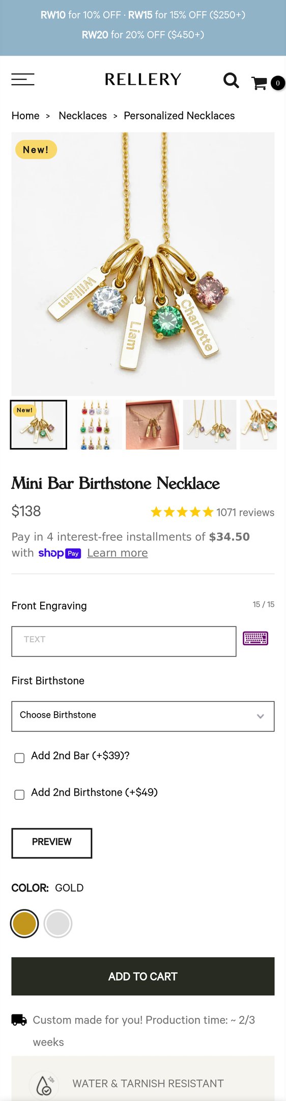 Mini Bar Birthstone Necklace
