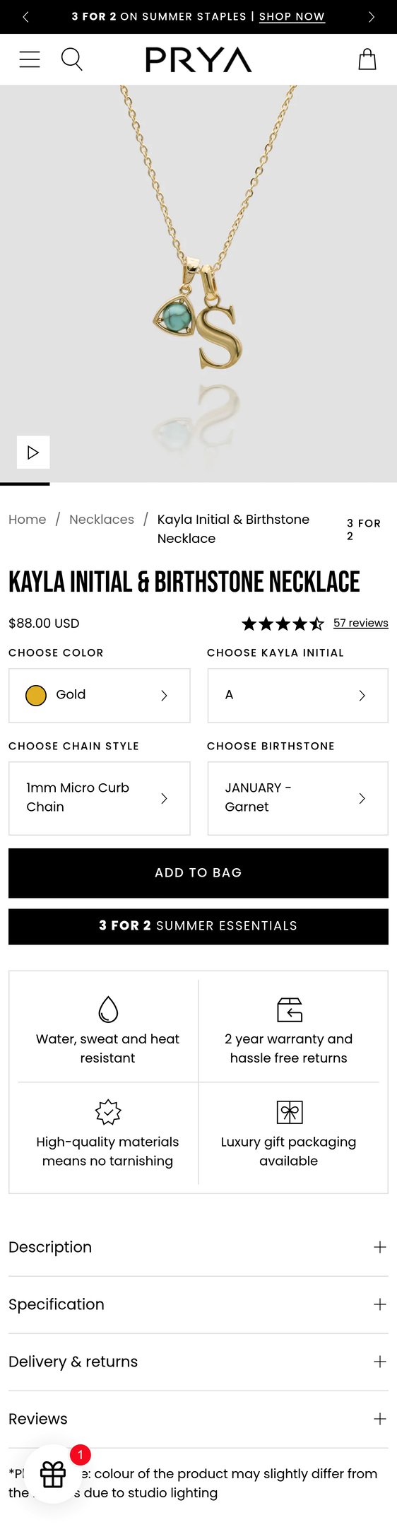 Personalised Initial & Birthstone Necklace | Gold or Silver