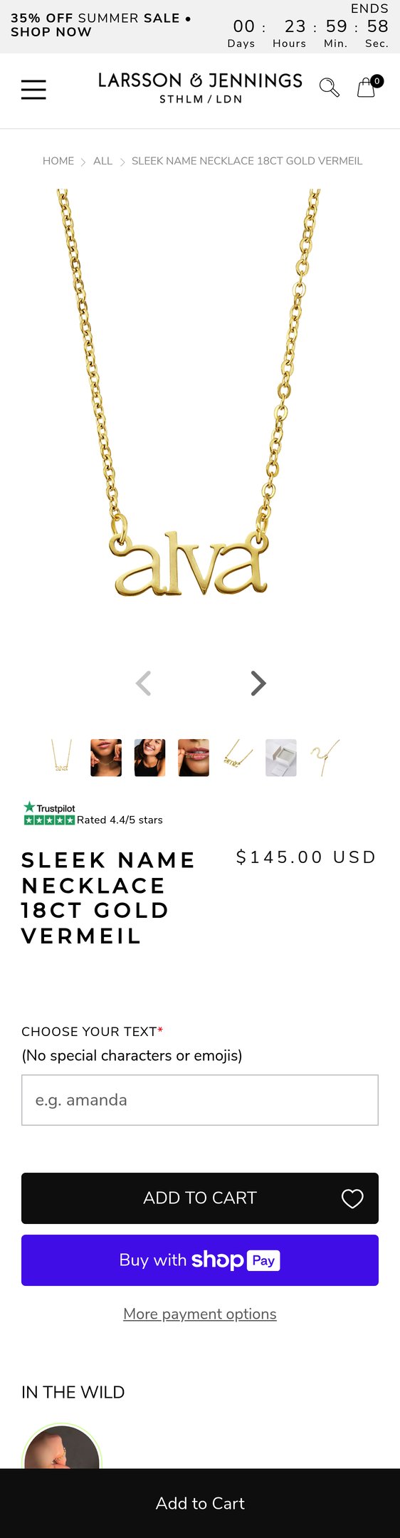 Sleek Name Necklace 18ct Gold Vermeil