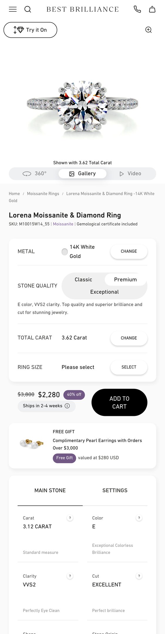 Lorena Moissanite & Diamond Ring -14K White Gold