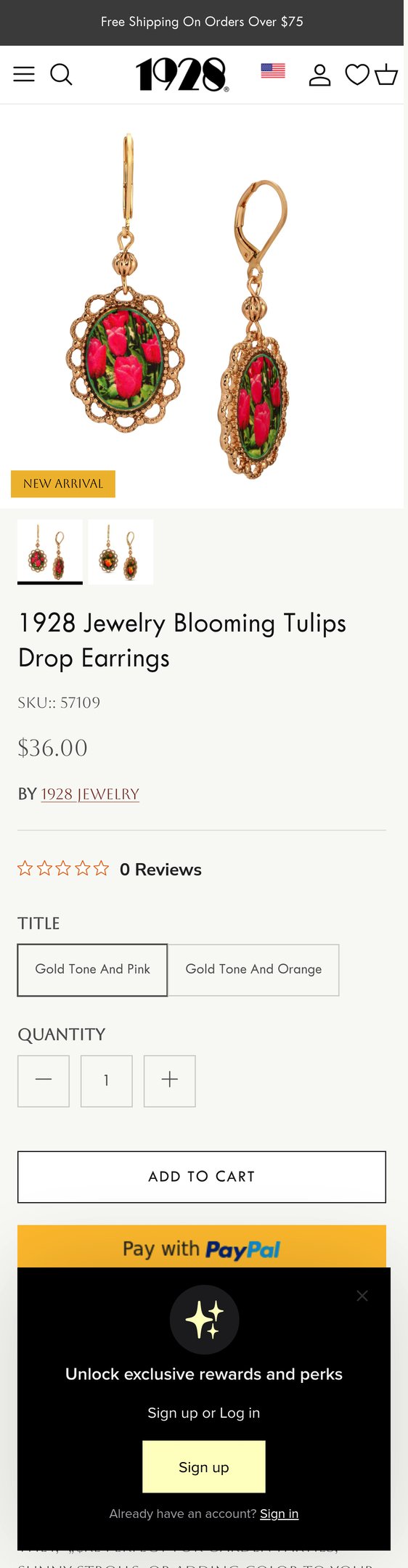 1928 Jewelry Blooming Tulips Drop Earrings