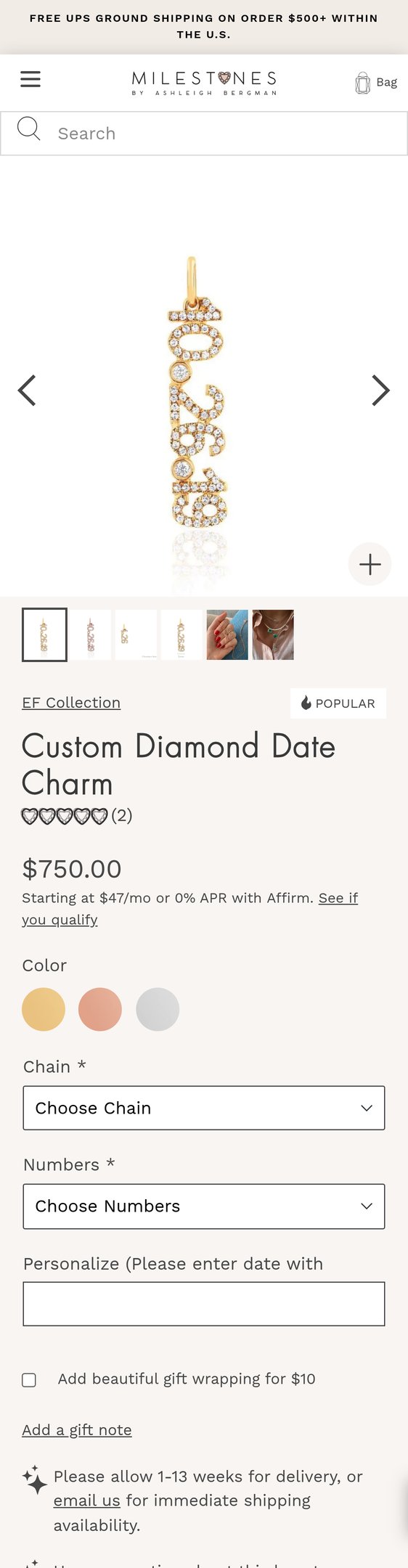 Custom Diamond Date Charm