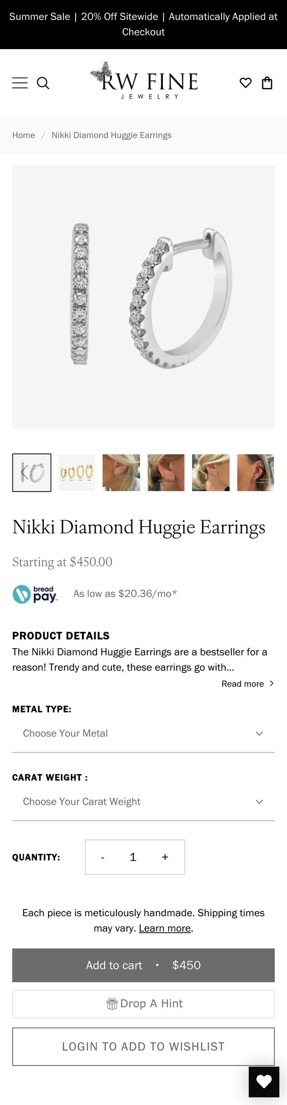 Nikki Diamond Huggie Earrings