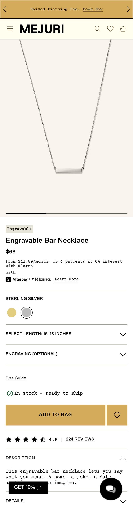 14k Gold Handcrafted Horizontal Engravable Bar Necklace - Jewelry
