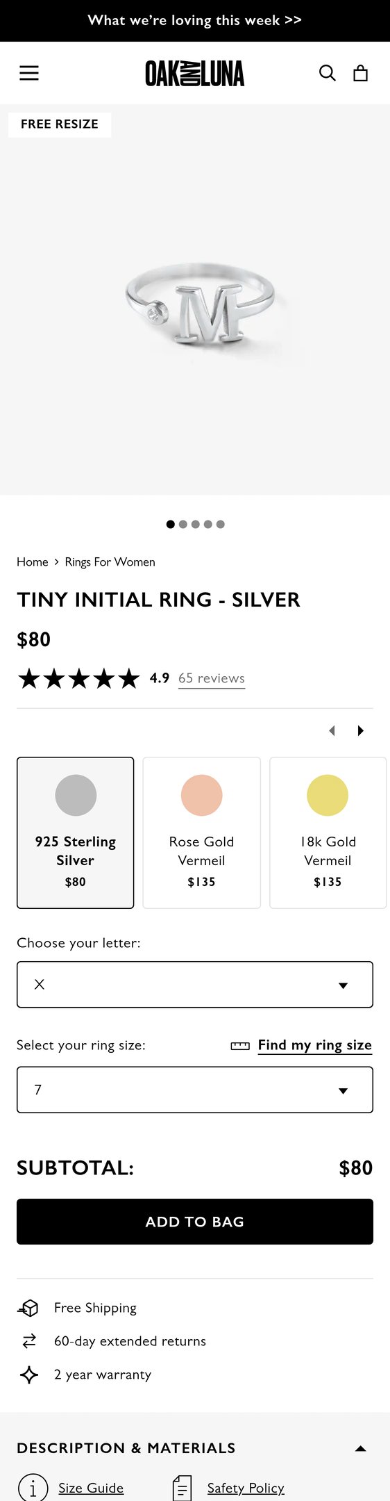 Tiny Initial Ring - Silver