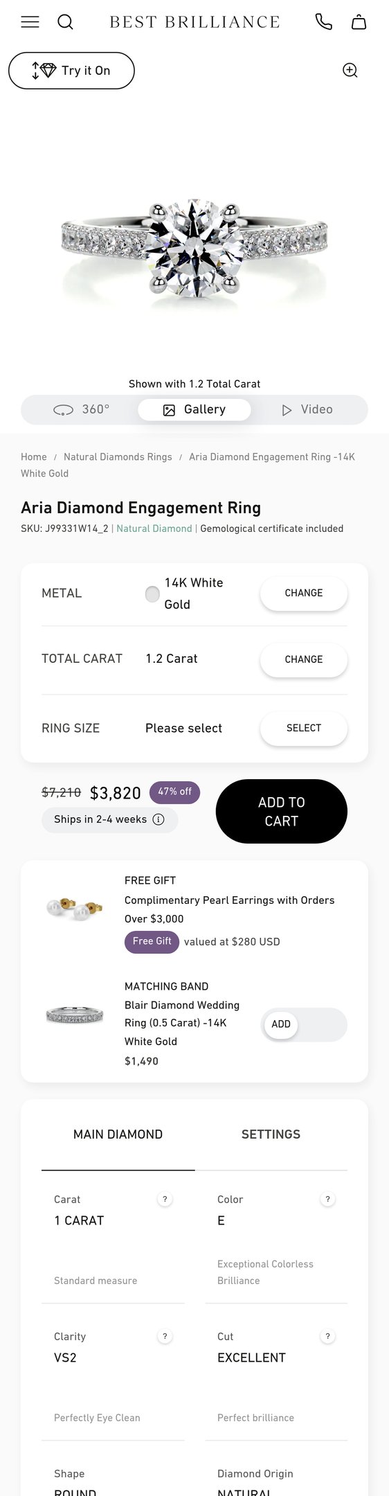 Aria Diamond Engagement Ring -14K White Gold