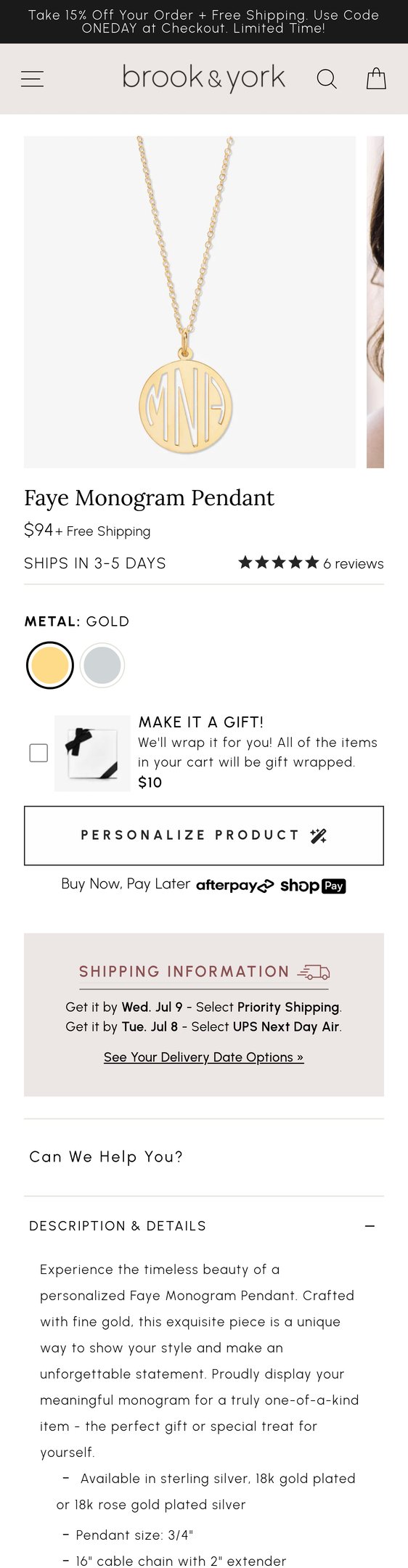 Faye Monogram Pendant