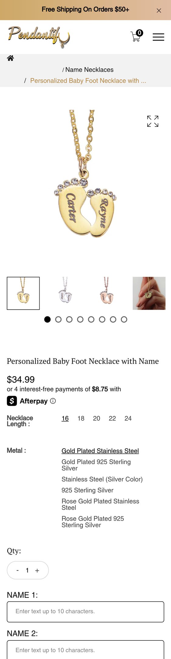 Personalized Baby Foot Necklace with Name