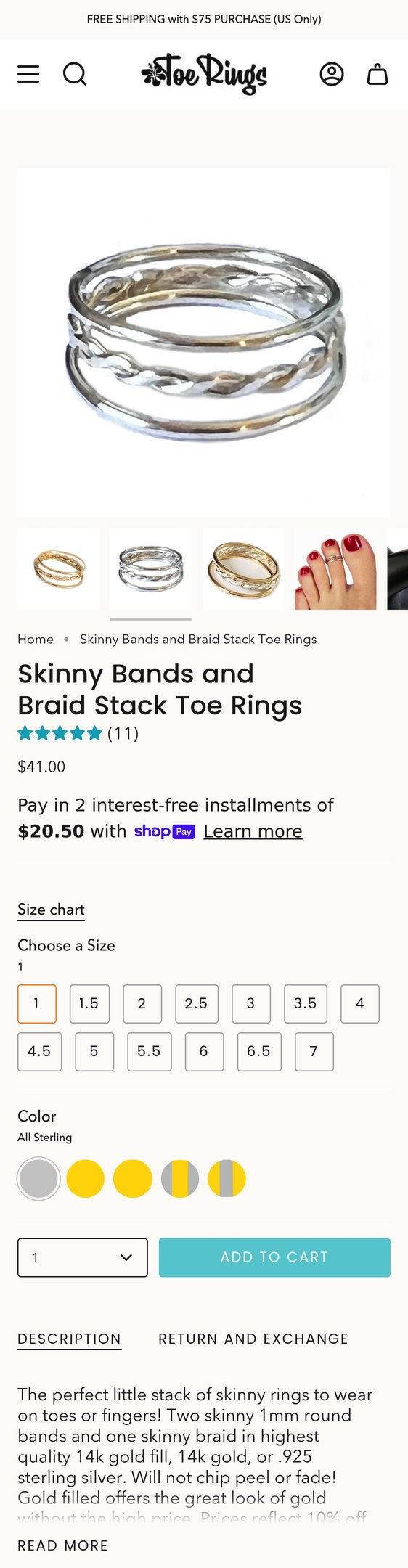 Skinny Bands and Braid Stack Toe Rings