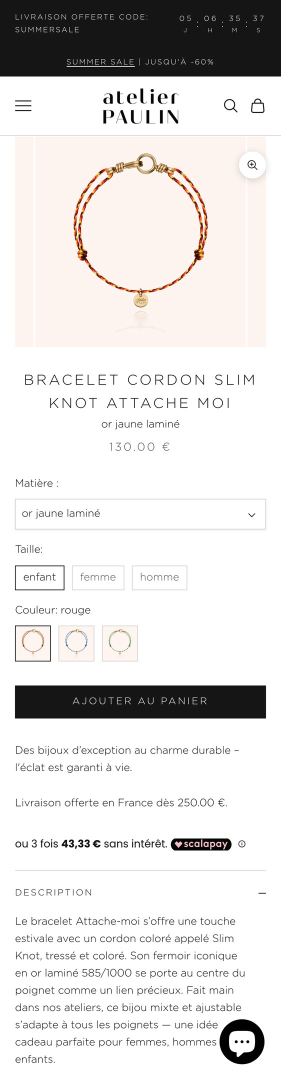 Bracelet Cordon Slim Knot Attache moi - or jaune laminé