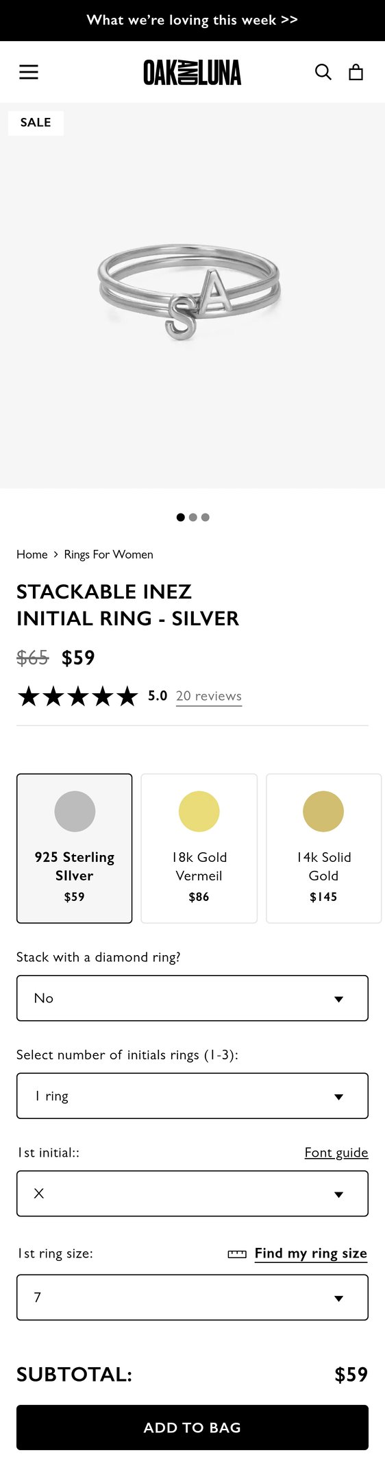 Stackable Inez Initial Ring - Silver